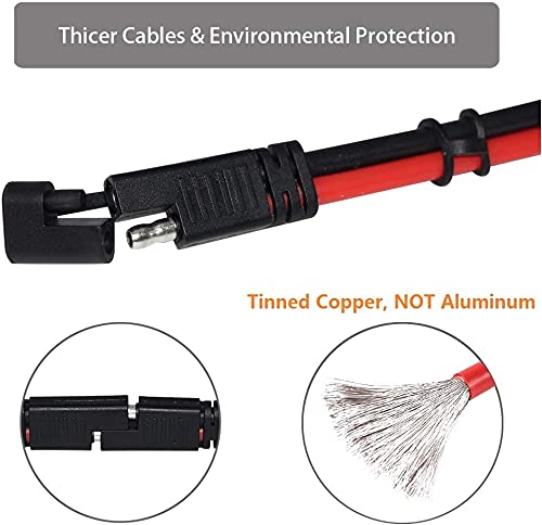 10Gauge Sae Extension Cable 10AWG - 6FT Sae to Sae Cable Battery Charger Extension Cord Heavy Duty 10AWG Quick Disconnect Sae 2Pin Connector Solar Panel Power Connect Plug Harness with Waterproof Cap - Image 4