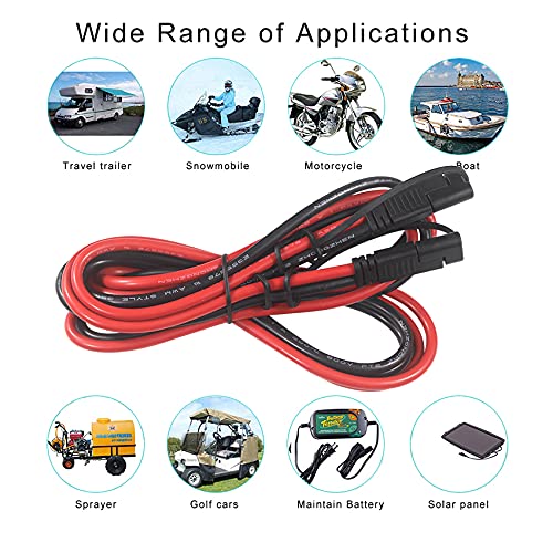10Gauge Sae Extension Cable 10AWG - 6FT Sae to Sae Cable Battery Charger Extension Cord Heavy Duty 10AWG Quick Disconnect Sae 2Pin Connector Solar Panel Power Connect Plug Harness with Waterproof Cap - Image 7