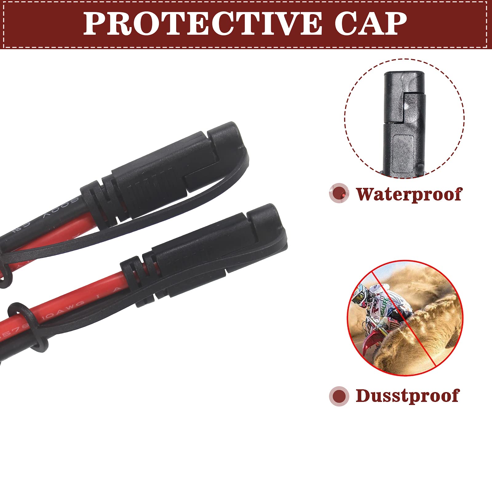 10Gauge Sae Extension Cable 10AWG - 6FT Sae to Sae Cable Battery Charger Extension Cord Heavy Duty 10AWG Quick Disconnect Sae 2Pin Connector Solar Panel Power Connect Plug Harness with Waterproof Cap - Image 8