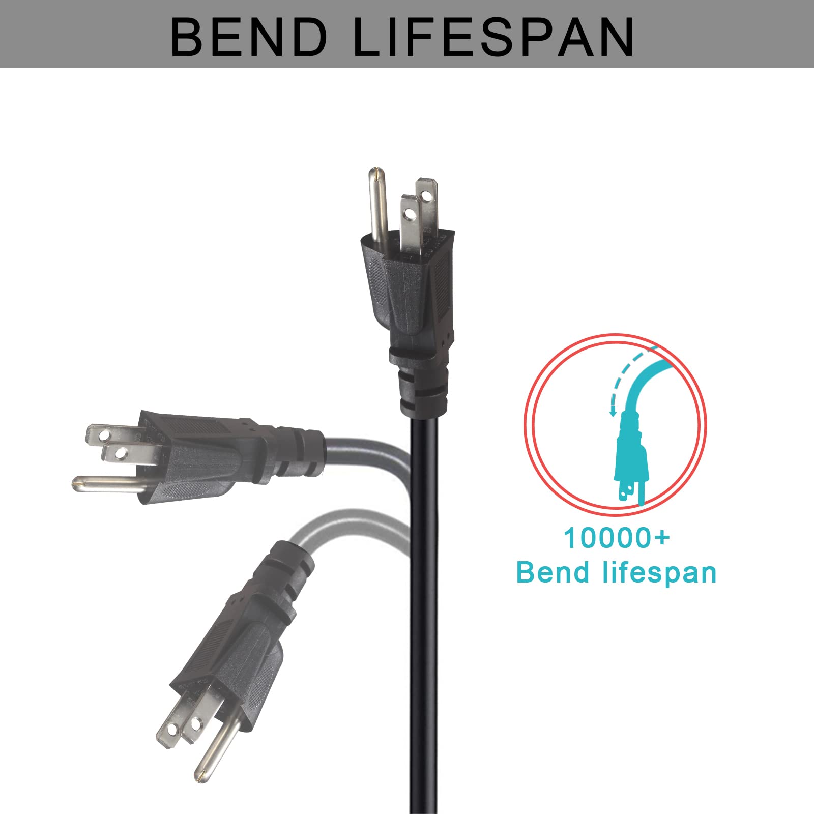 2FT Replacement Laptop AC Power Cord - Universal 3Prong Replacement Computer Power Cable 18AWG Heavy Duty NEMA 5-15P to C5 Replaced 3-Slot C5 Cord Power Supply to PC - Image 6