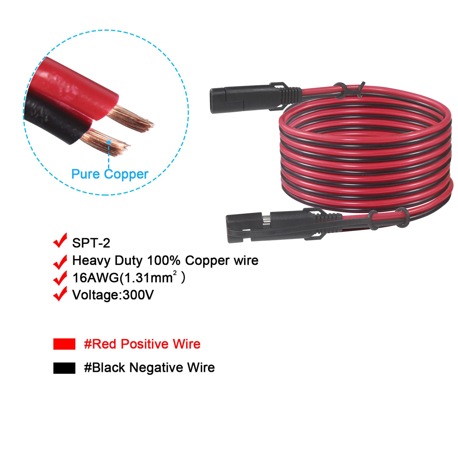 SPARKING 2FT SAE Socket Sidewall Port with 8 Mounting Screws and 12FT SAE to SAE Extension Cable 16AWG with SAE Polarity Reverse Adapter for Solar Panel Trickle Charger - Image 7