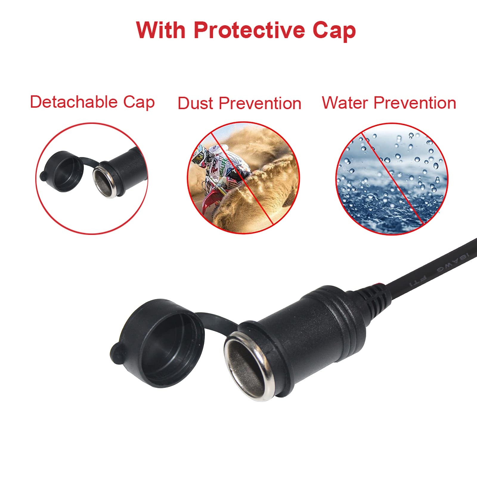 12V Cigarette Lighter Extension Cord 3FT -Car Charger Cigar Lighter Male Plug to Female Socket 18AWG Heavy Duty Extension Cable with LED Lights Extender for Air Compressor Pump and Tire Inflator 15A - Image 8