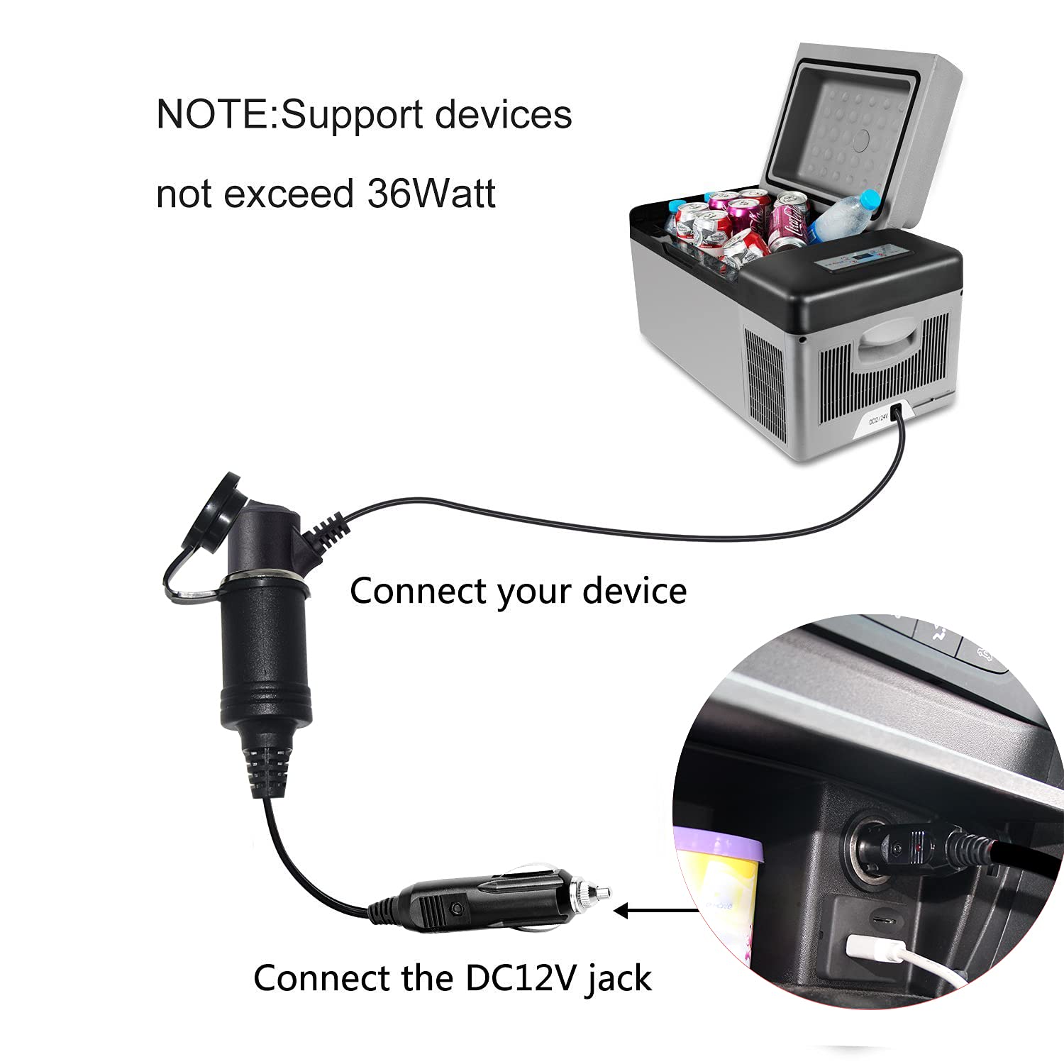 12V Cigarette Lighter Extension Cord 3FT -Car Charger Cigar Lighter Male Plug to Female Socket 18AWG Heavy Duty Extension Cable with LED Lights Extender for Air Compressor Pump and Tire Inflator 15A - Image 9