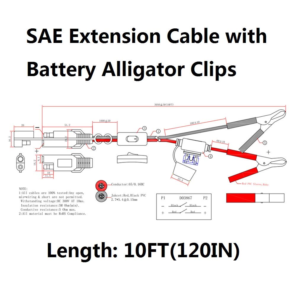 15FT Cigarette Lighter Plug to SAE Quick Release Extension Battery Charging Power Cord and 10FT 12V Battery Alligator Clip to SAE 2Pin Quick Disconnect Cable - Image 6