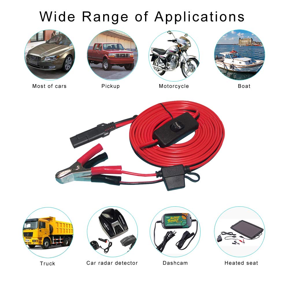 15FT Cigarette Lighter Plug to SAE Quick Release Extension Battery Charging Power Cord and 10FT 12V Battery Alligator Clip to SAE 2Pin Quick Disconnect Cable - Image 8