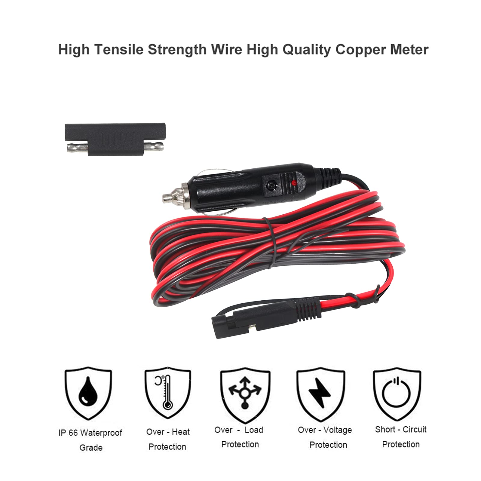 15FT Cigarette Lighter SAE Battery Extension Cable - 12v Cigarette Lighter Plug to SAE Quick Release Extension Battery Charging Power Cord Trickle Charger for Sprayer with Sae Reverse Polarity Adapter - Image 6