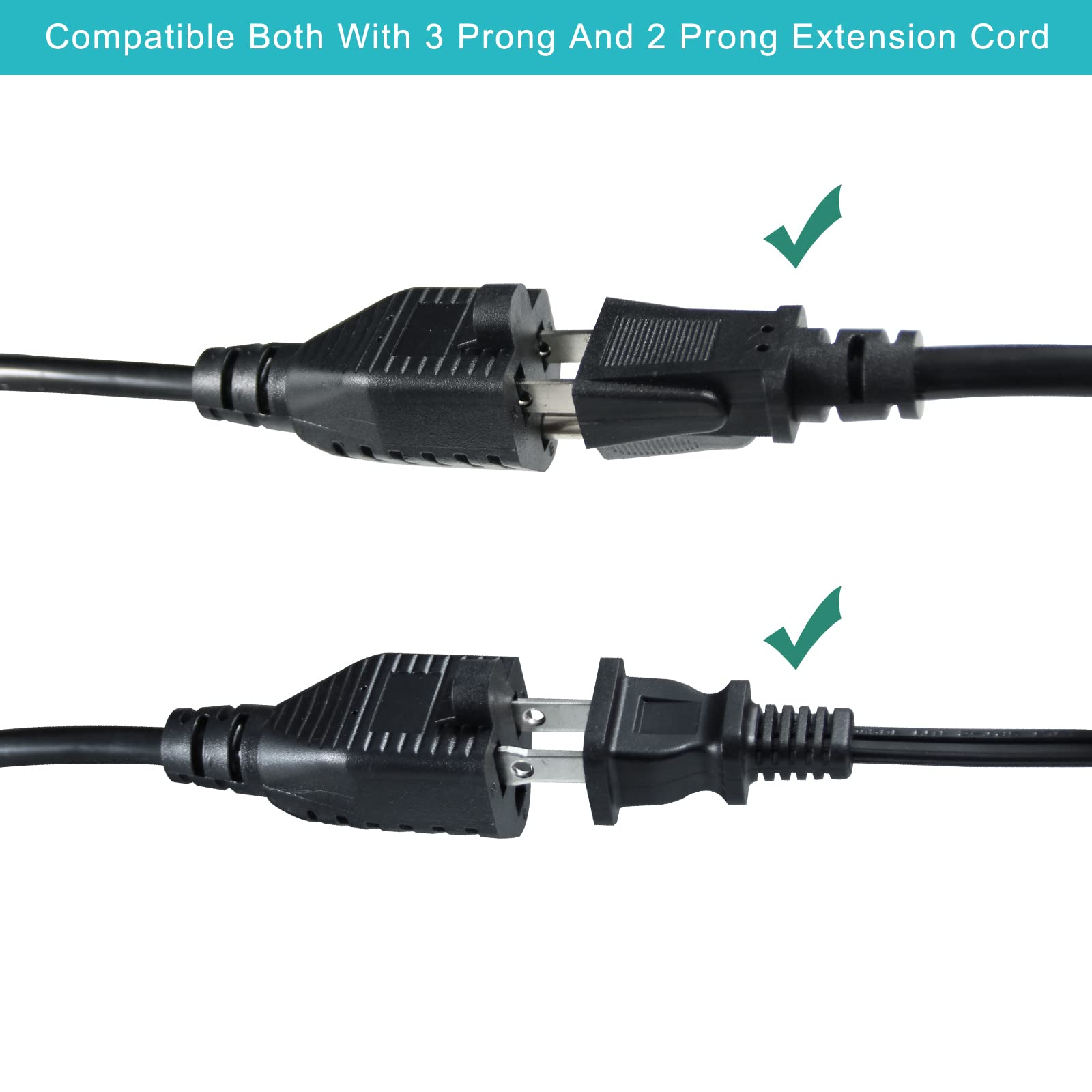 18 Inch Outdoor Power Extension Cord 3 Way Splitter- 1 to 3 Splitter Outlet Power Cable Black SJTW 16 AWG Indoor 3 Prong Extension Cord, 3-Outlet 1.5FT Electrical Short Extension Cord for Home/Office - Image 5