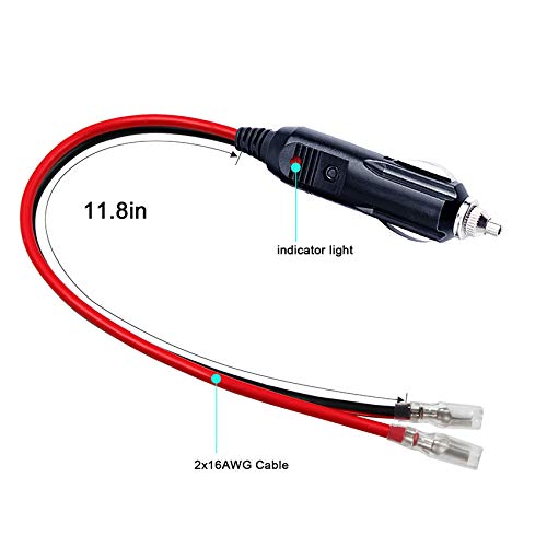 [2 PACK] 12v 12Volt Replacement Cigarette Lighter Male Plug with Leads - Car Adapter Dc Battery Charger Kit Connectors Cigar Plugs Power Supply Accessories Heavy Duty Cord Auto Cable Led Light 15Amp - Image 3
