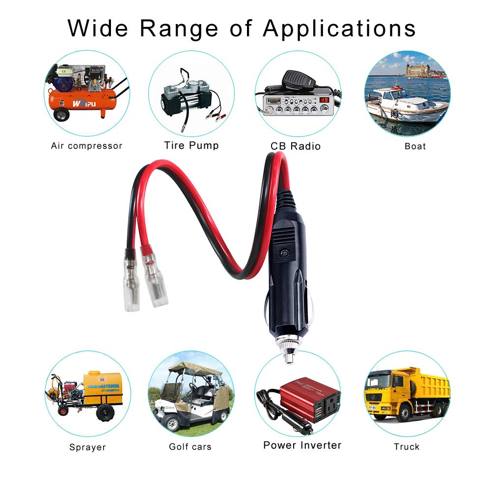 [2 PACK] 12v 12Volt Replacement Cigarette Lighter Male Plug with Leads - Car Adapter Dc Battery Charger Kit Connectors Cigar Plugs Power Supply Accessories Heavy Duty Cord Auto Cable Led Light 15Amp - Image 7