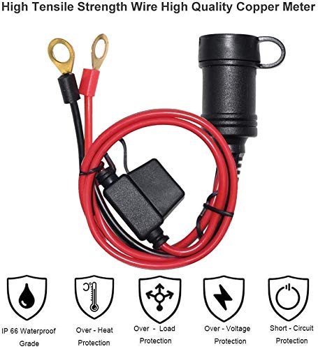 [2 PACK] 3FT 12V Female Socket Battery Eyelet Ring Terminal 12volt Extension Cord Outlet Adapter Plug Power Supply Car Electrical Dc Charger Accessory Connector Kit 10Fuse - Image 4