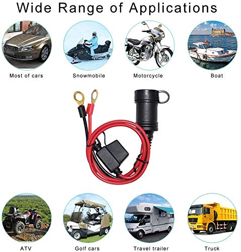 [2 PACK] 3FT 12V Female Socket Battery Eyelet Ring Terminal 12volt Extension Cord Outlet Adapter Plug Power Supply Car Electrical Dc Charger Accessory Connector Kit 10Fuse - Image 7