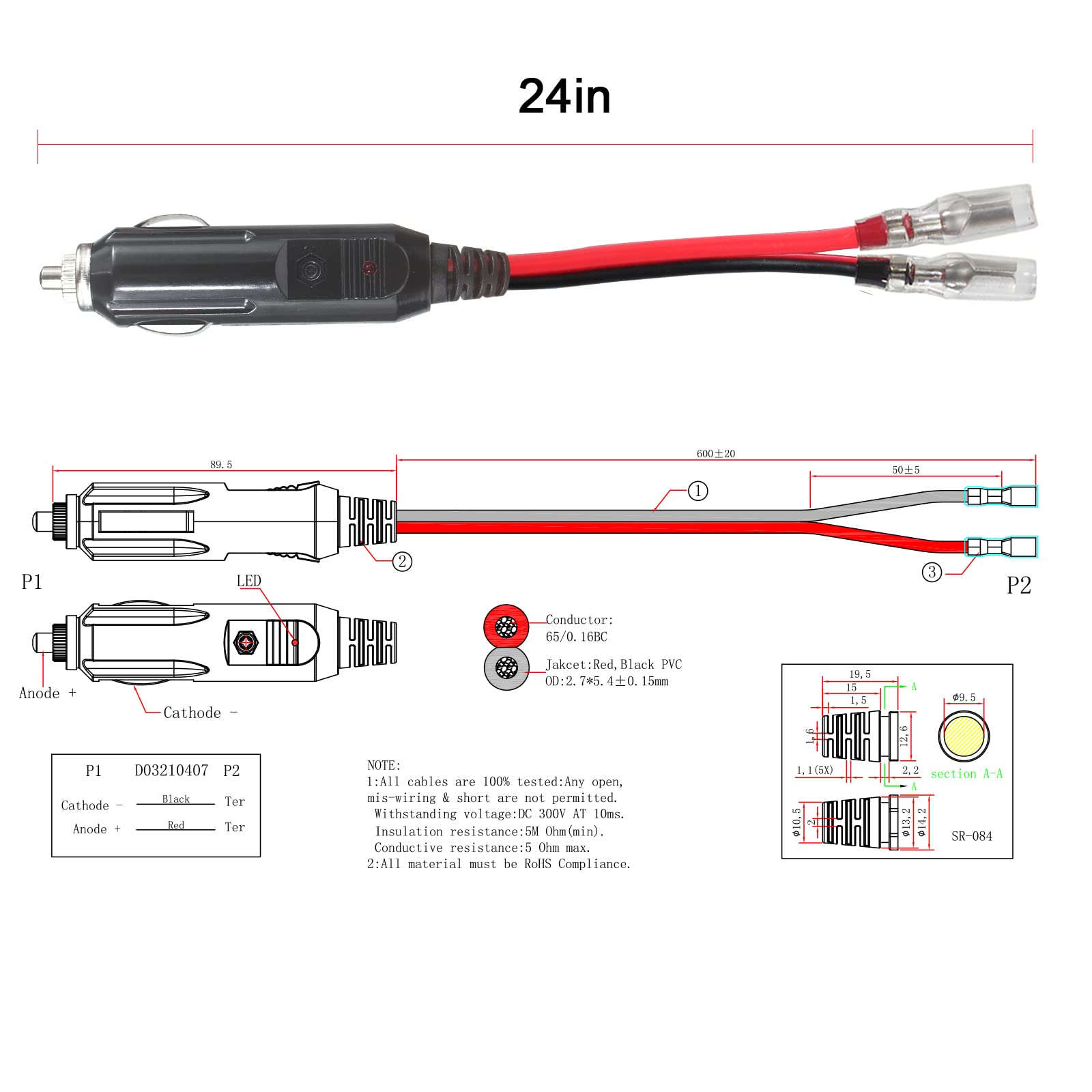 [2 PACK] 3FT 12V Cigarette Lighter Female Socket to Battery Eyelet Ring Terminal 12volt Extension Cord AND 2FT 12Volt Replacement Cigarette Lighter Male Plug with Lead - Image 7