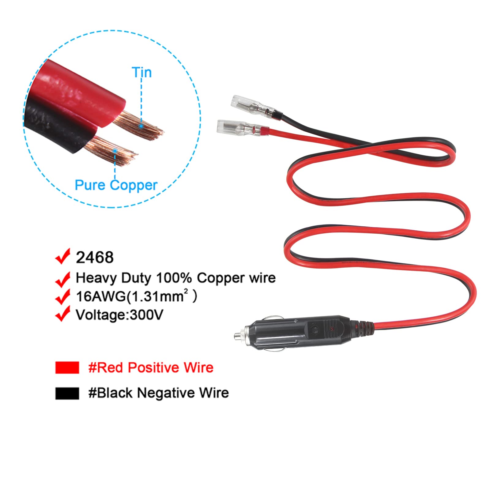 [2 PACK] 3FT 12V Cigarette Lighter Female Socket to Battery Eyelet Ring Terminal 12volt Extension Cord AND 2FT 12Volt Replacement Cigarette Lighter Male Plug with Lead - Image 8