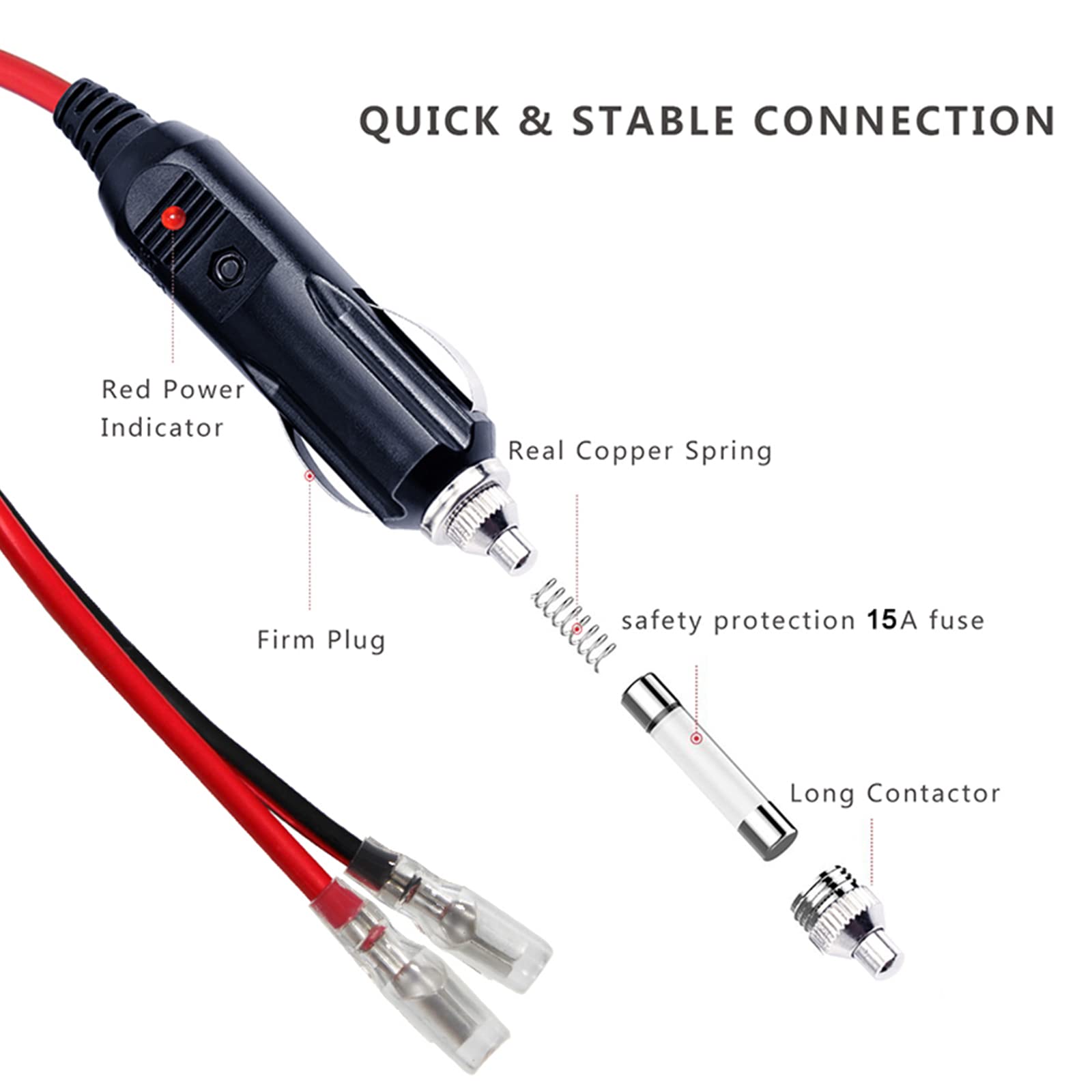 [2 PACK] 3FT 12V Cigarette Lighter Female Socket to Battery Eyelet Ring Terminal 12volt Extension Cord AND 2FT 12Volt Replacement Cigarette Lighter Male Plug with Lead - Image 9