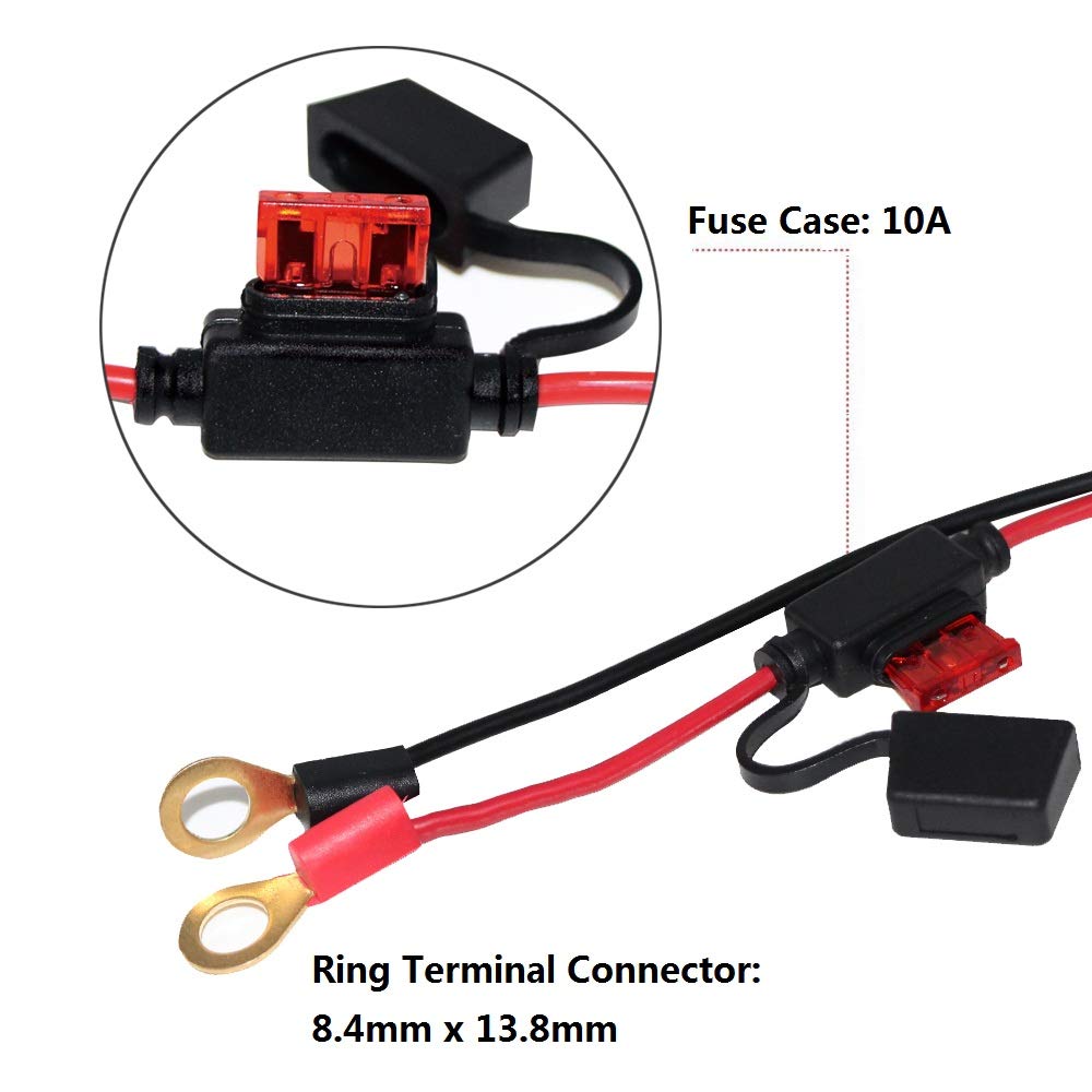 [2 PACK] SPARKING 2FT Motorcycle Battery Charger Cord, Sae to O Ring Terminal Quick Disconnect Assembly Extension Cable, Sae 2Pin Wire Harness Reverse Polarity Adapter Port Accessory, 10A Fuse - Image 3