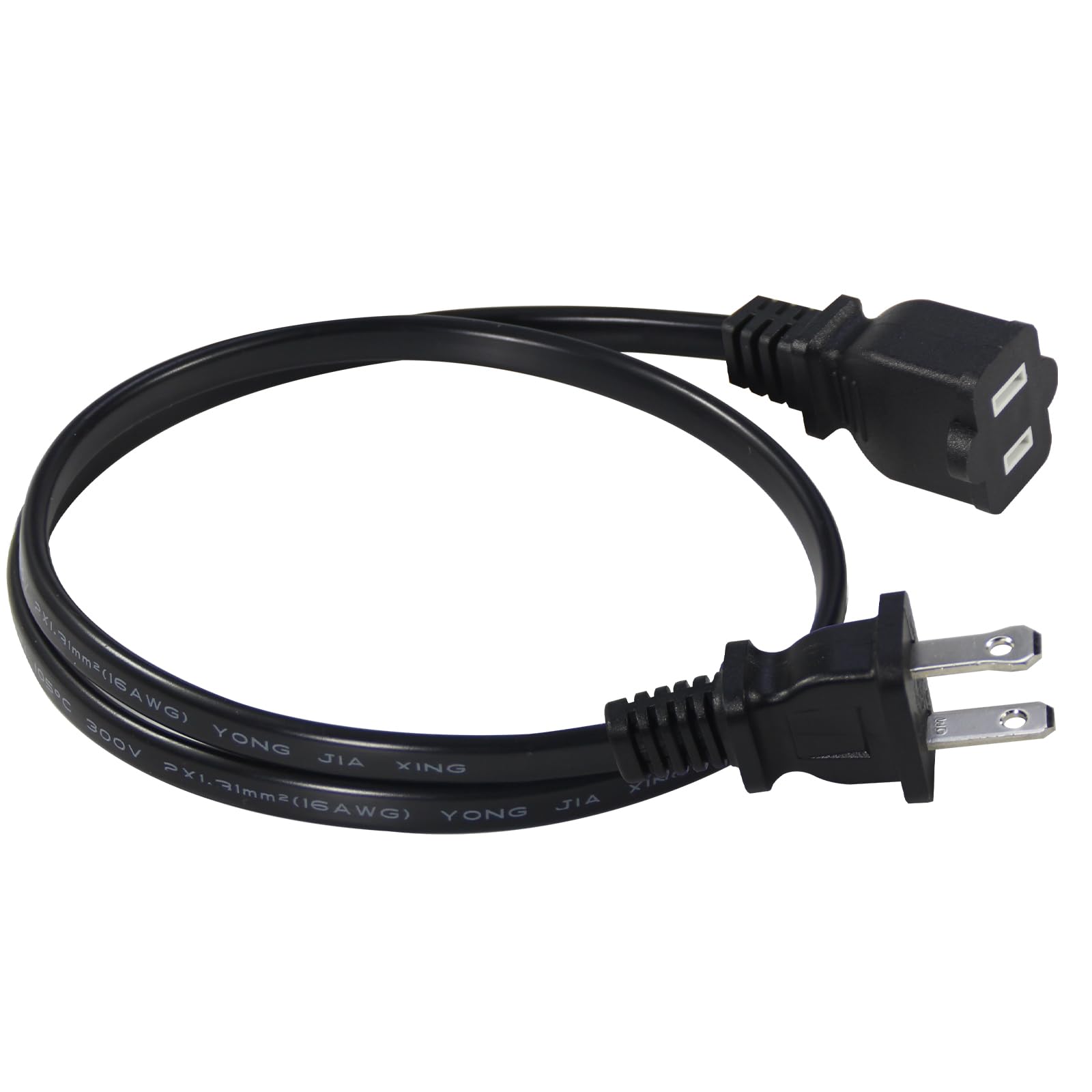 2FT Polarized 2Prong Extension Cord - Black Replacement US AC Two Prong 13A 125V Power Extension Cable, Short Small Low Profile Flat Wall Appliance Power Cord for Outlet Saver, Christmas Light