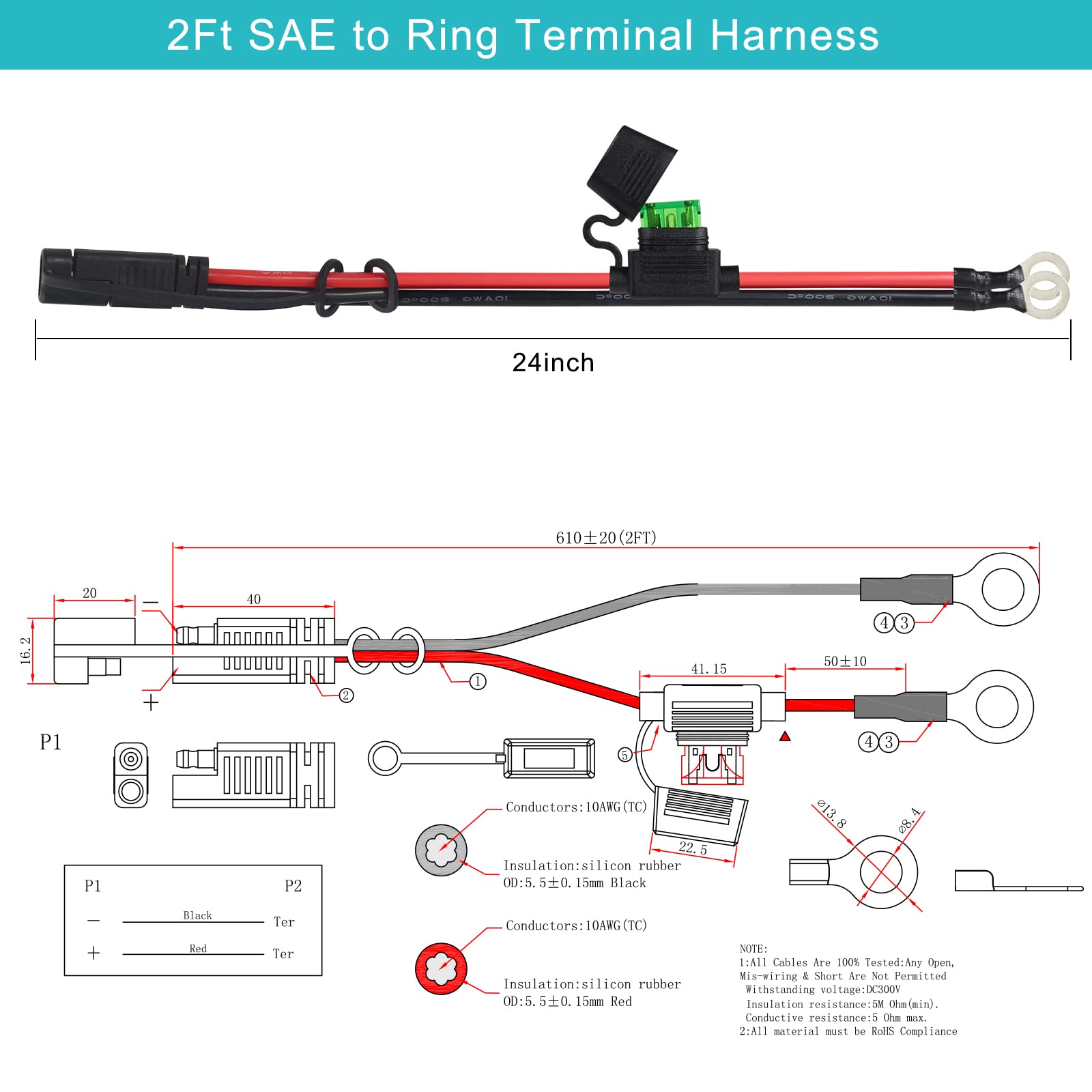 6FT SAE to O Ring Terminal Harness Quick Connect/Disconnect Assembly and 2FT 10AWG SAE to O Ring Terminal Harness - Image 6
