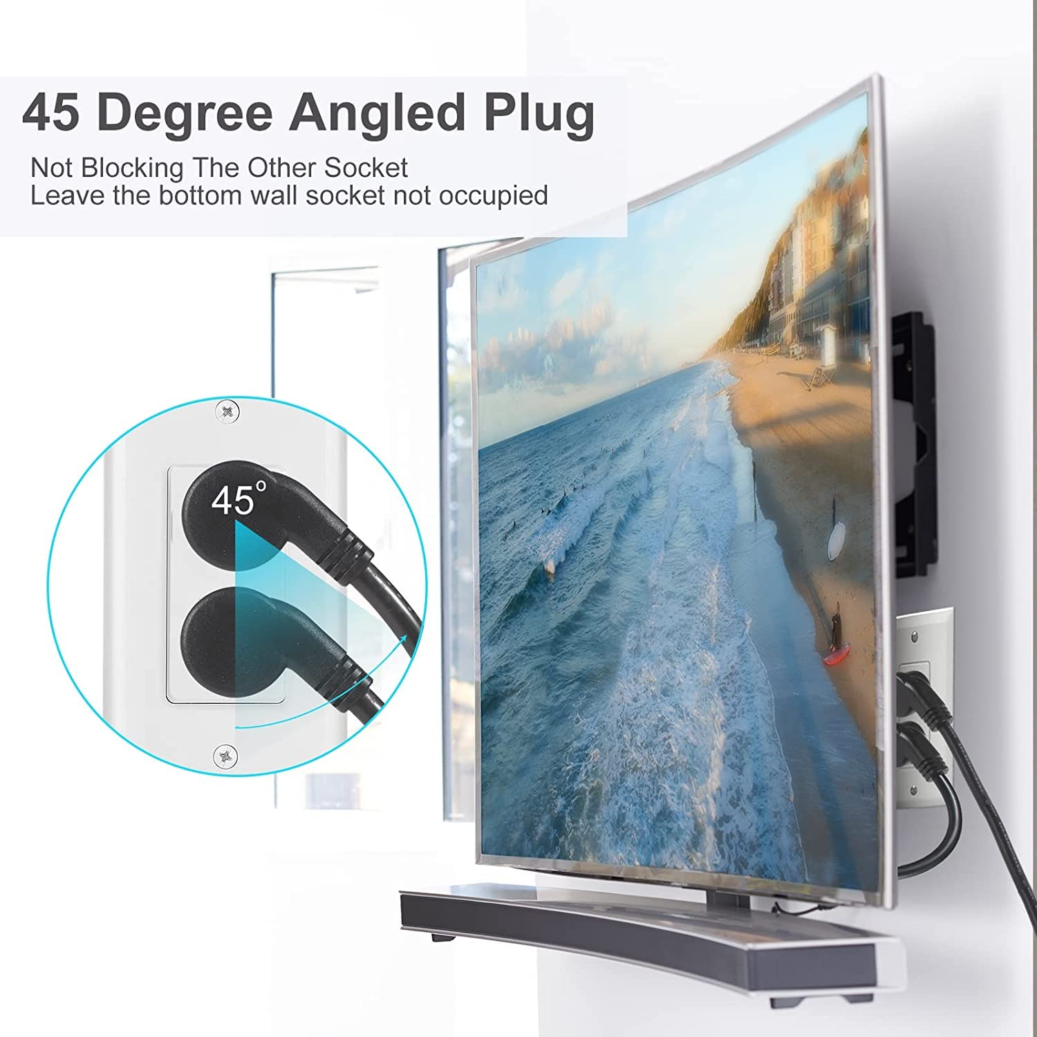 [2PACK] 2FT 90 Degree Replacement Computer Monitor Power Cord - Low Profile Flat Plug NEMA 5-15P to Right Angle C13 Power Cord, 13A 125V, 16AWG, Black Replacement Printer/TV/PC 3 Prong AC Cord - Image 4