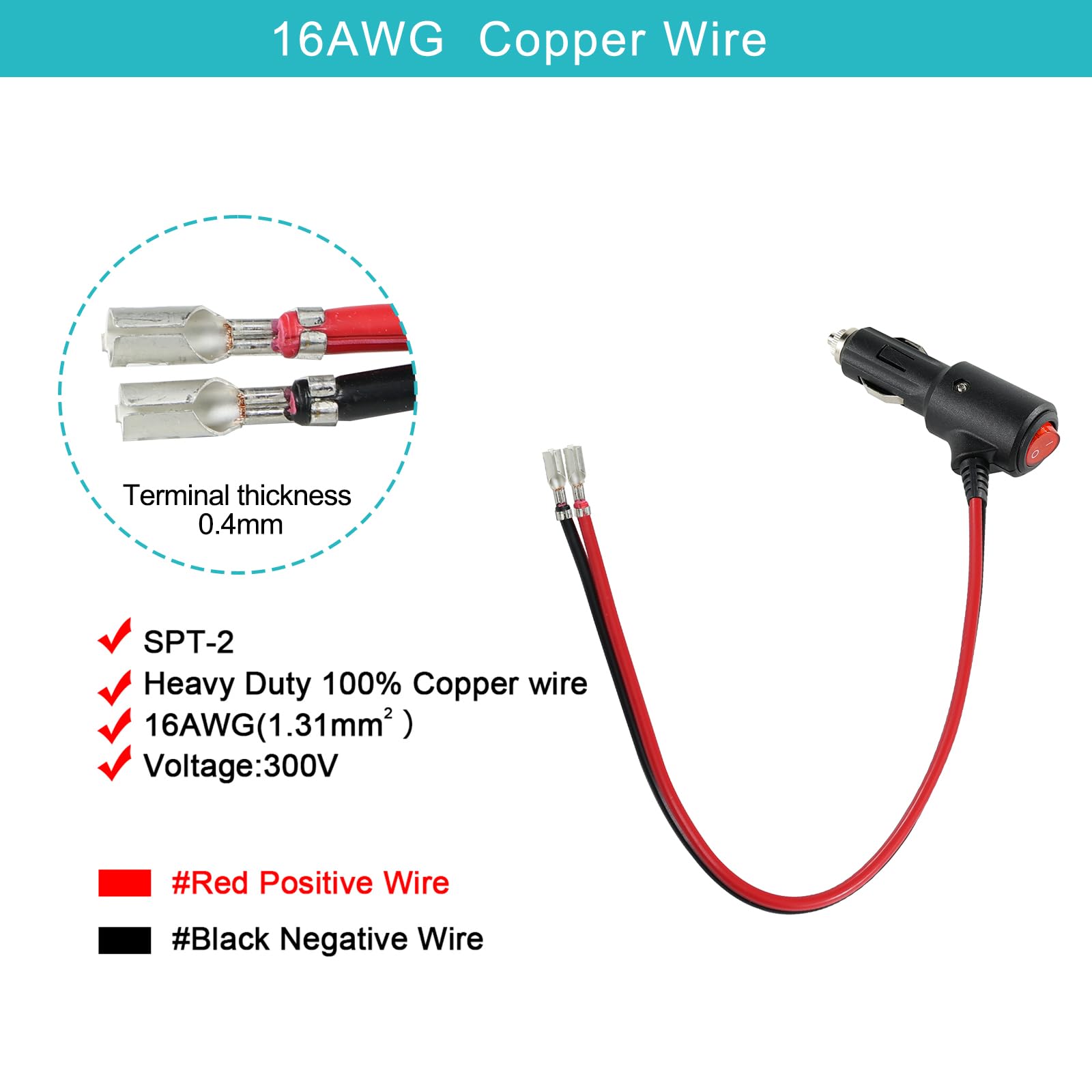 2PACK SPARKING 12volt Replacement Cigarette Lighter with Male Plug - 1FT 12Volt 15amp Lighter with On Off Switch, 16AWG 12v Plug with Lead for Car Cooler, Cb Radio, Air Compressor - Image 6