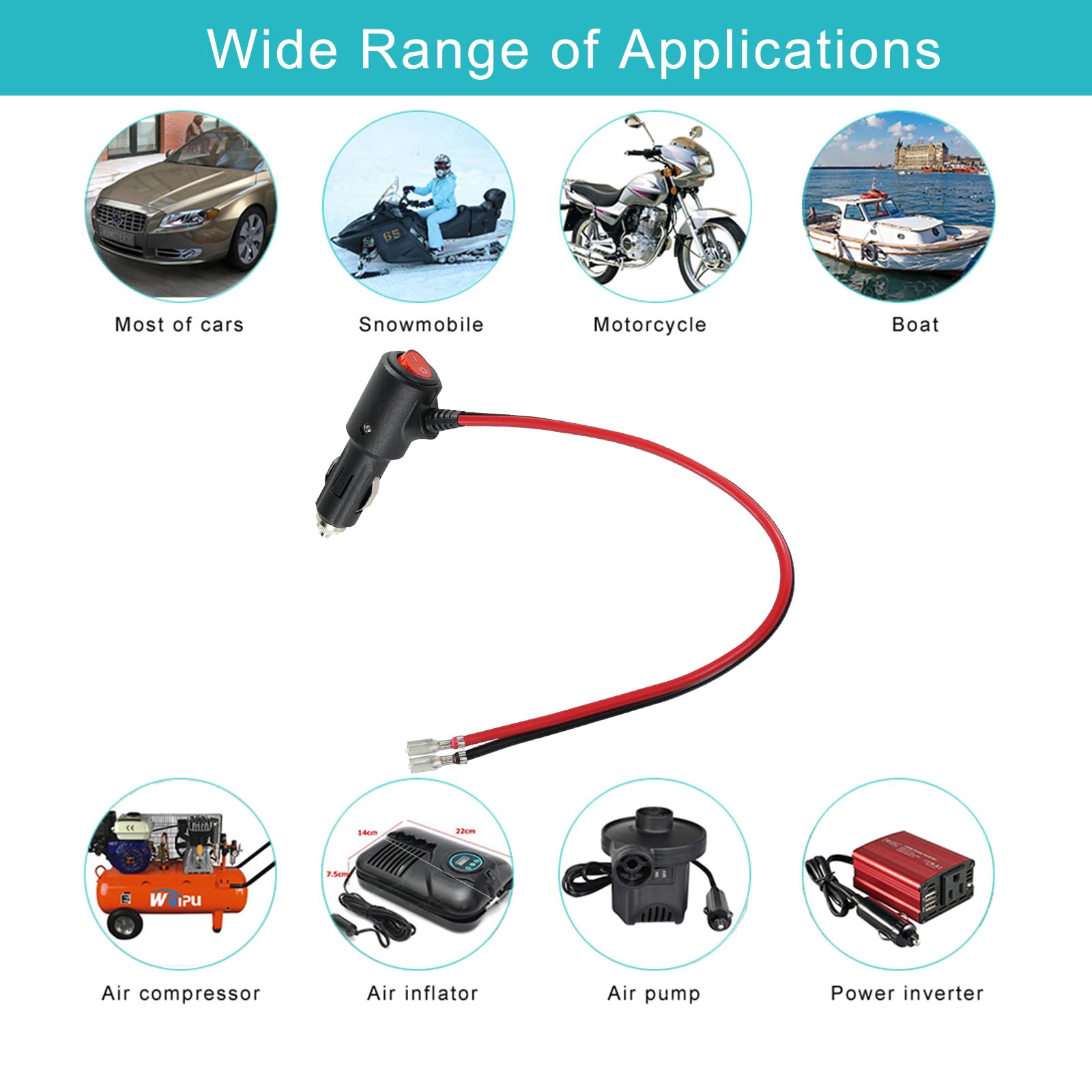 2PACK SPARKING 12volt Replacement Cigarette Lighter with Male Plug - 1FT 12Volt 15amp Lighter with On Off Switch, 16AWG 12v Plug with Lead for Car Cooler, Cb Radio, Air Compressor - Image 8