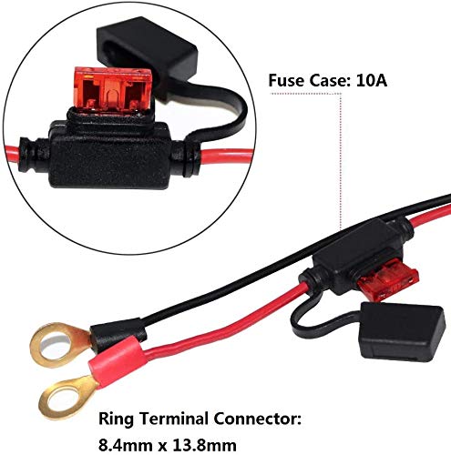 [5 PACK] 2FT Motorcycle Battery Charger Cord, Sae to O Ring Terminal Quick Disconnect Assembly Extension Cable, Sae 2Pin Wire Harness Reverse Polarity Adapter Port Accessory, 10A Fuse (5PACK-2FT) - Image 4