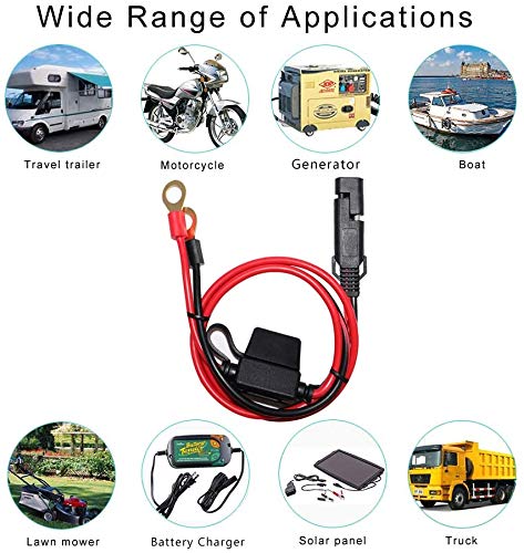 [5 PACK] 2FT Motorcycle Battery Charger Cord, Sae to O Ring Terminal Quick Disconnect Assembly Extension Cable, Sae 2Pin Wire Harness Reverse Polarity Adapter Port Accessory, 10A Fuse (5PACK-2FT) - Image 7