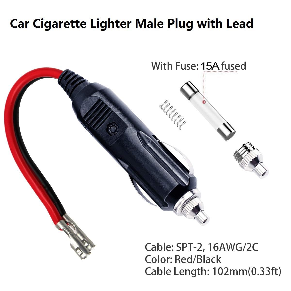 [5PACK] 12V 15amp Fuse Replacement Cigarette Lighter Male Plug With Lead - Car Charger Heavy Duty Replacement Kit for 12V DC Auto Battery Charger - Image 7