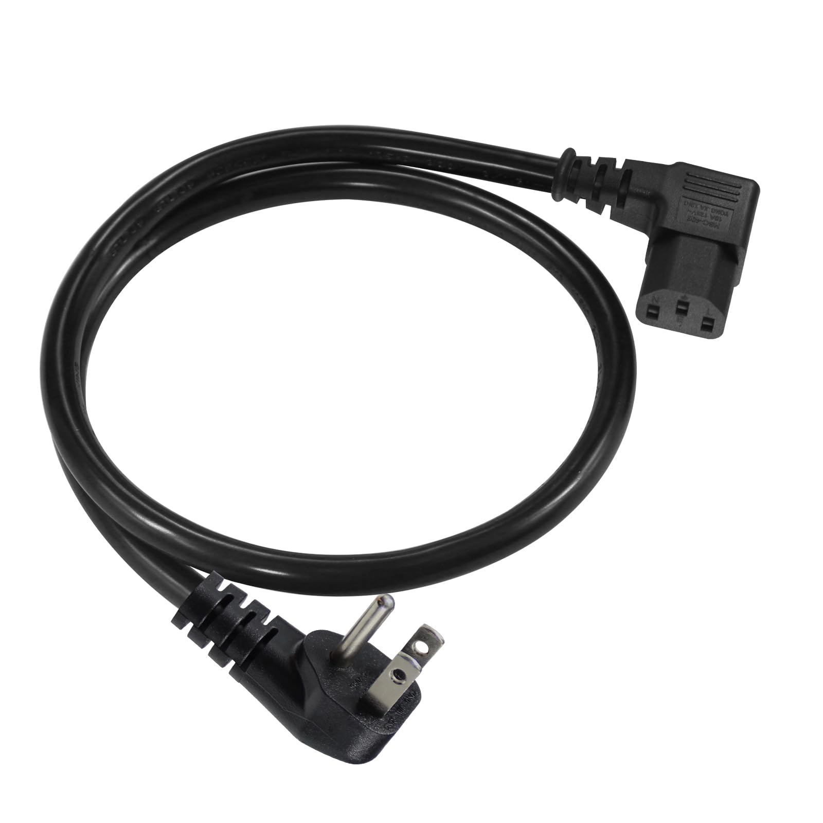 90 Degree Power Cord - 2FT Right Angle IEC, Universal PC Power Supply, 16AWG, Black NEMA 5-15P Angle Type to C13 3 Prong Angled AC Power Cord for PC Monitor/TV