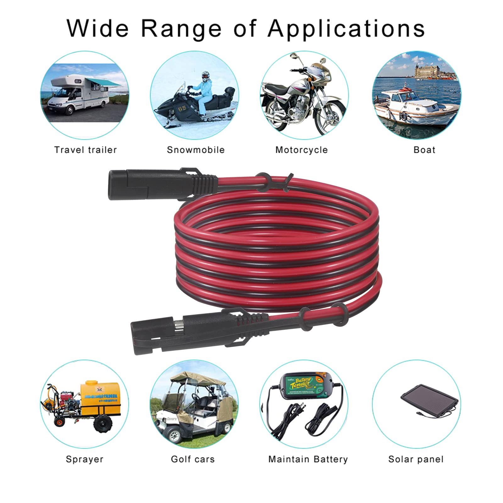 SPARKING 20FT and 6FT SAE to SAE Extension Cable 16AWG with SAE Polarity Reverse Adapter for Solar Panel Trickle Charger - Image 7