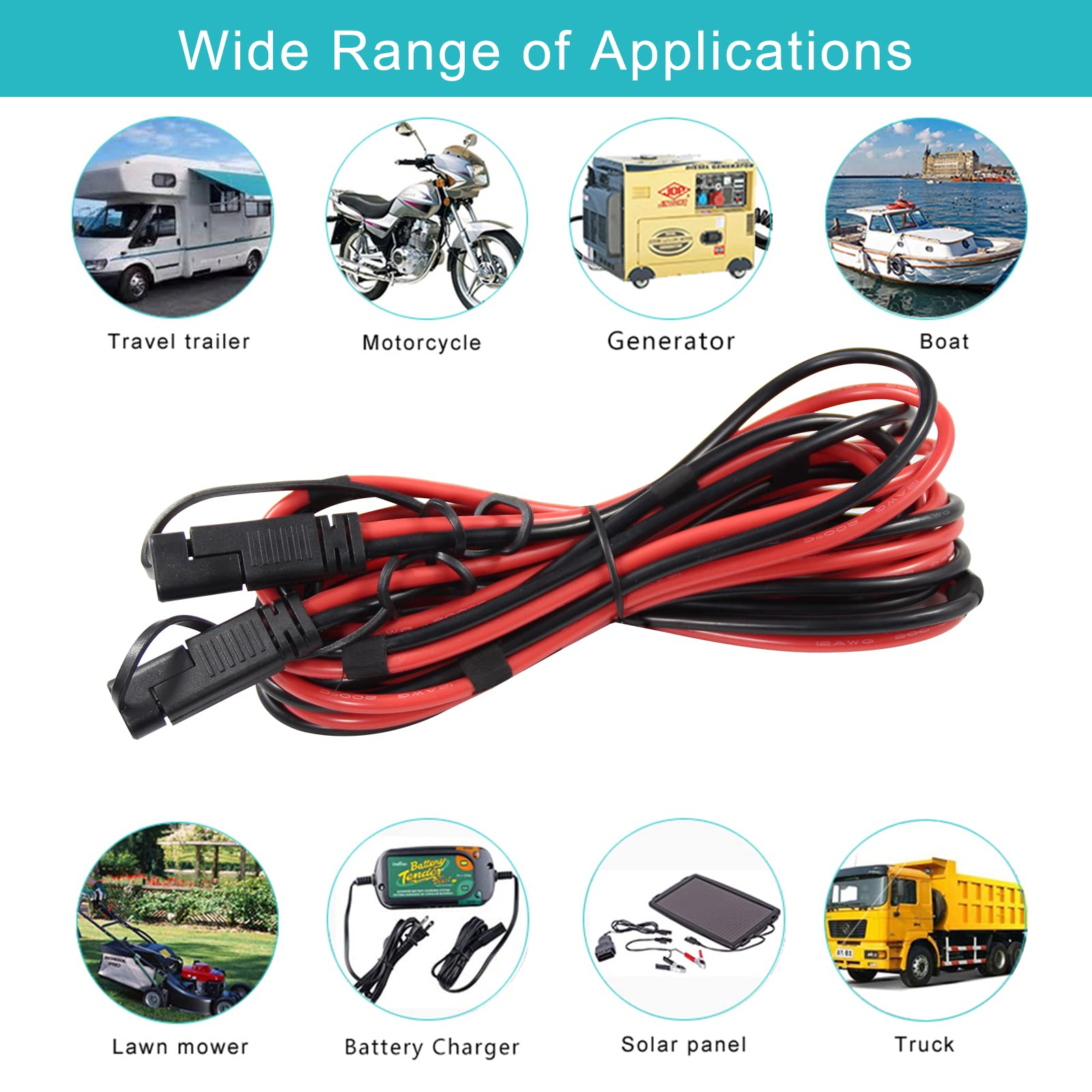 SAE Extension Cable 12AWG - 10FT SAE to SAE Extension Cord, SAE Connector Quick Disconnect Wire Harness, SAE Power Automotive Extension Cable for Trolling Motor RV Battery Motorcycle Cars Tractor - Image 6