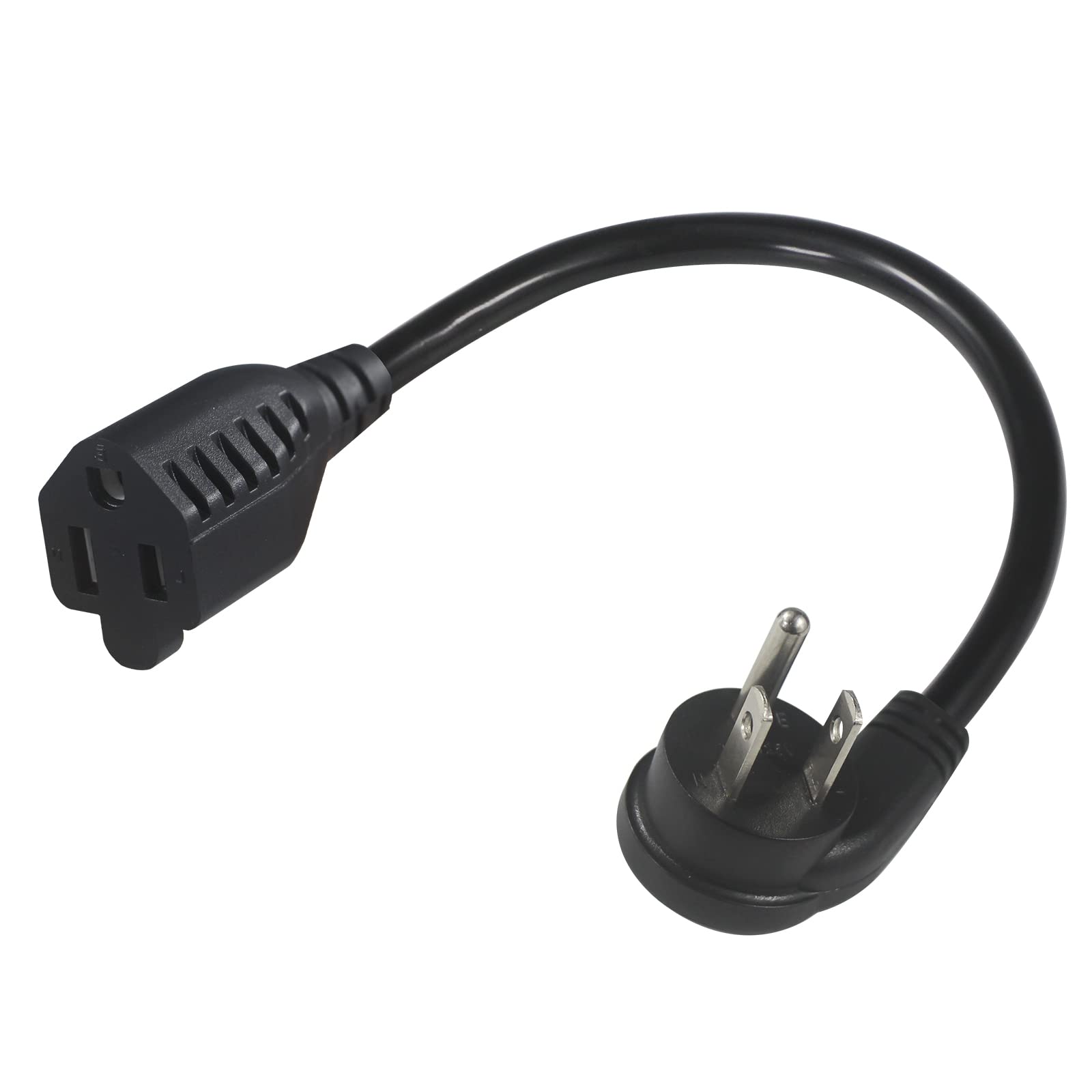 Short Flat Plug Extension Cord 1 Foot- Low Profile Angle Flat Plug Ground 1FT Indoor AC Extension Cord Short 3 Prong Grounded Extension Cord SJT 16AWG Heavy Duty Flexible Power Cord (1 Pack)