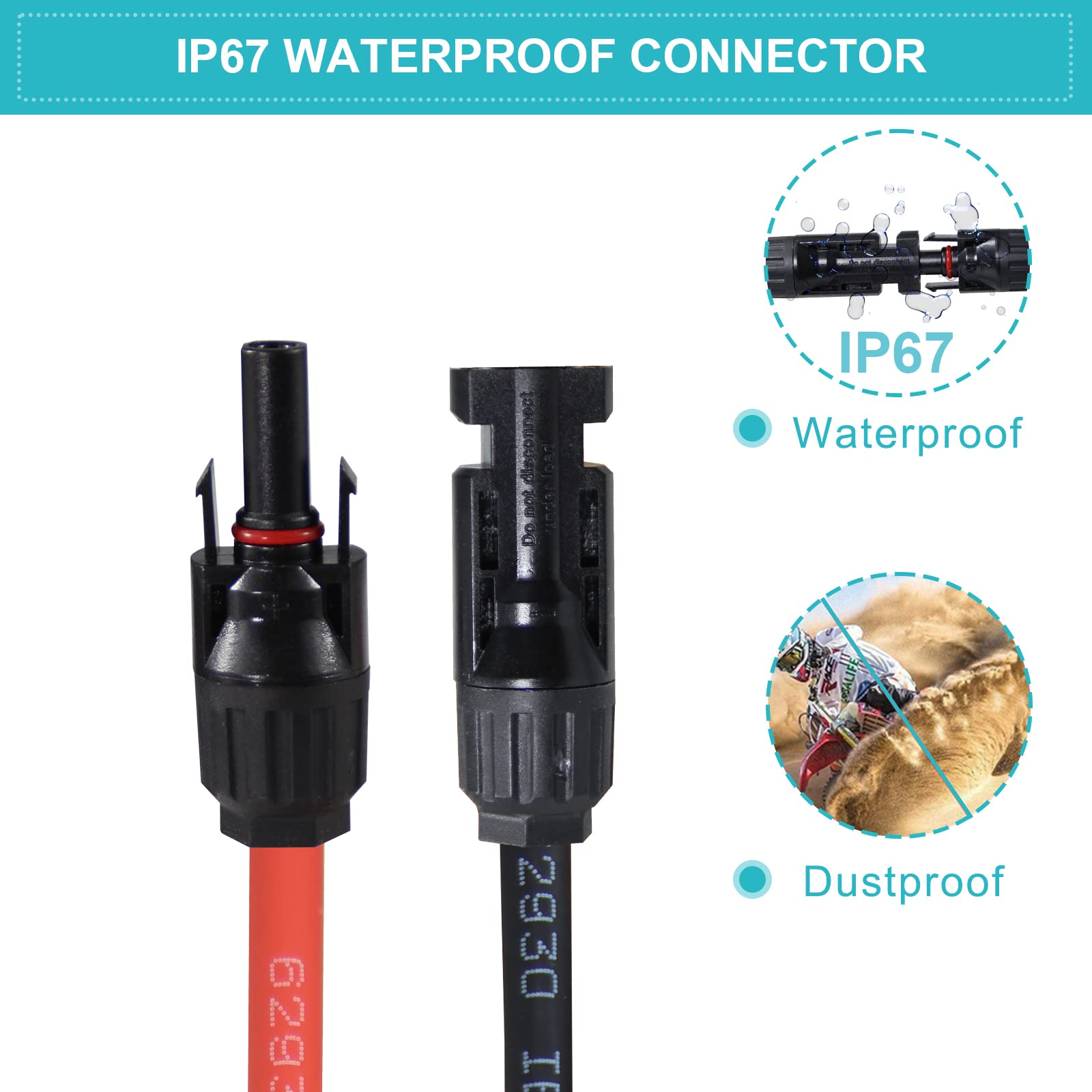 Solar Panel Extension Cable 20FT - 20Feet 10AWG(6mm²) Solar Extension Cable Wire with Female and Male Connector,10Gauge 20FT Black & 20FT Red Solar Panel Wiring for RV Solar Panels, Home, Boat - Image 6