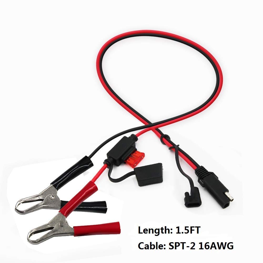 SPARKING 1.5FT 12V Battery Alligator Clip to SAE 2Pin Quick Disconnect Cable SAE to Battery Clamp Cable 7.5A Fuse (2 PACK) - Image 2