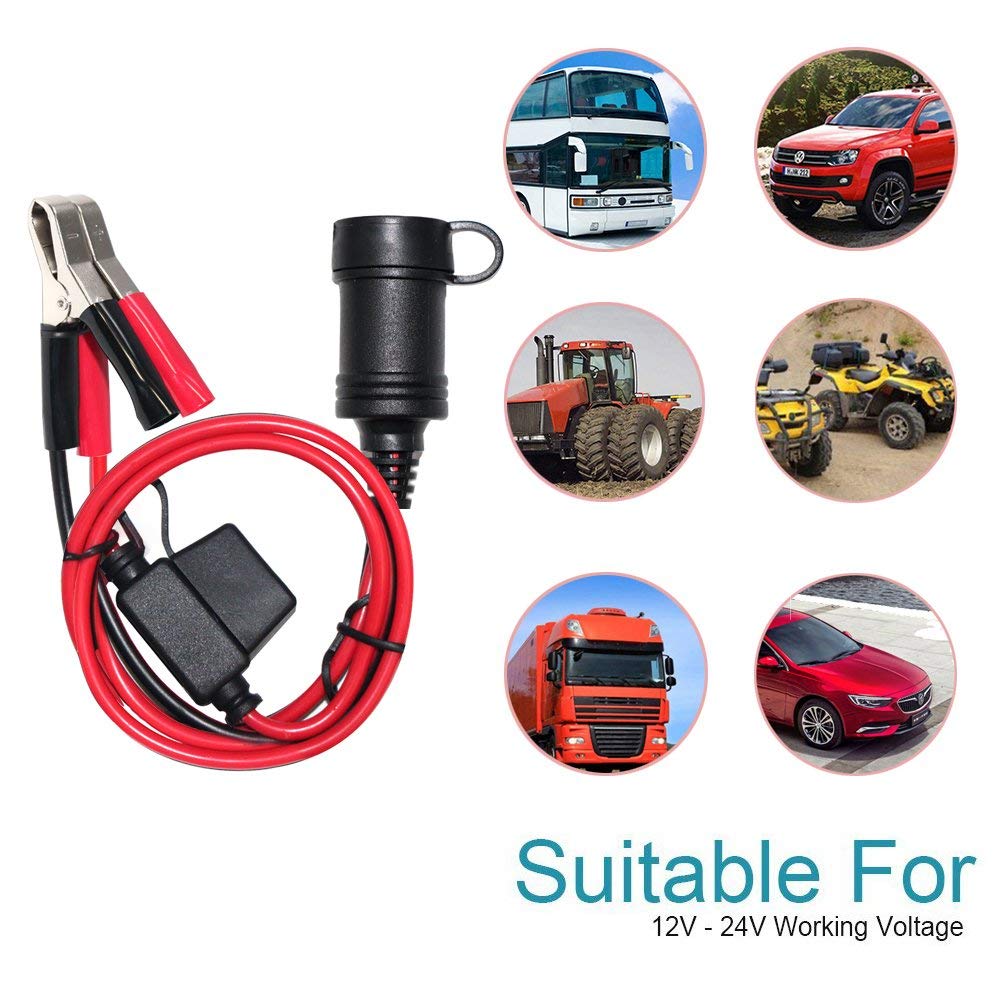 SPARKING 12FT 12V Female Car Socket Extension Cord with Battery Alligator Clips Car Battery Clip-on Extension Cable, 15A Fuse (12FT) - Image 8