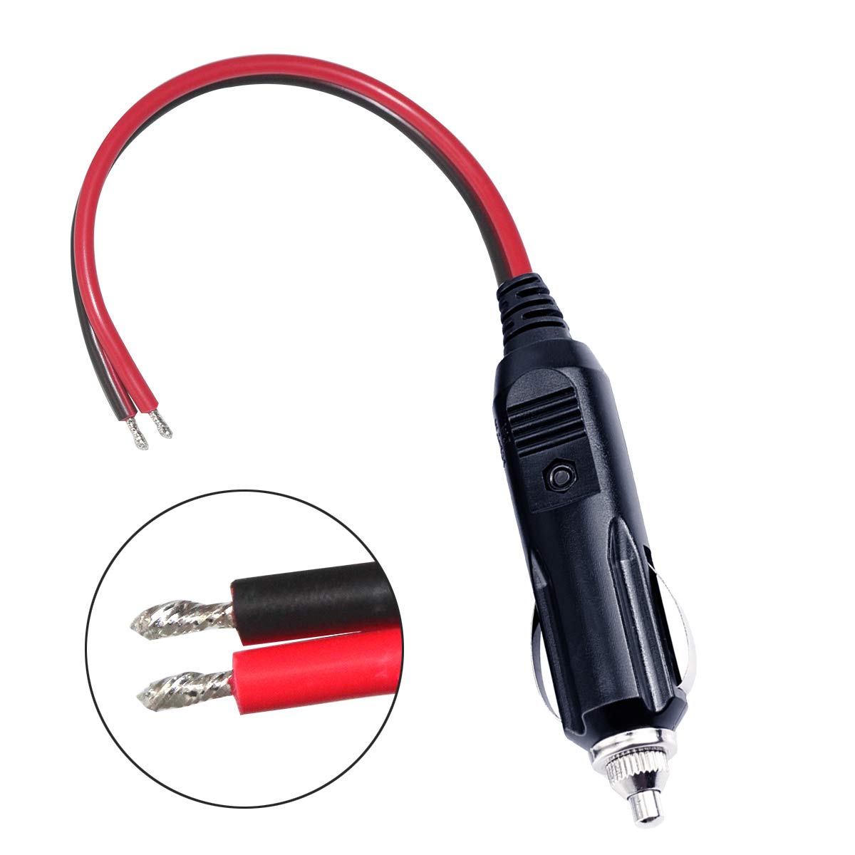 SPARKING 12V Replacement Cigarette Lighter Male Plug with Lead - 24V Car Power Adapter Auto Accessories with Led Lights, 15A Fuse (Male Plug to Tinned Terminal) - Image 2