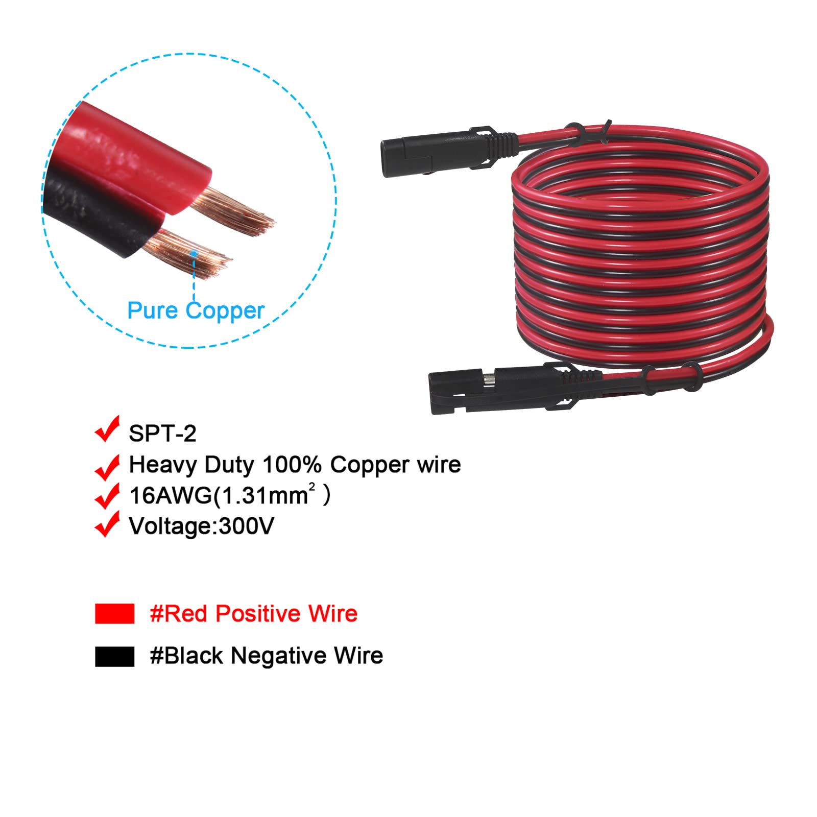 SPARKING 20FT and 6FT SAE to SAE Extension Cable 16AWG with SAE Polarity Reverse Adapter for Solar Panel Trickle Charger - Image 3