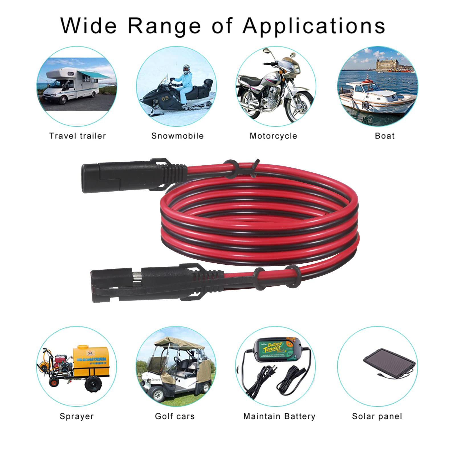 SPARKING 20FT and 3FT SAE to SAE Extension Cable 16AWG with SAE Polarity Reverse Adapter for Solar Panel Trickle Charger - Image 8