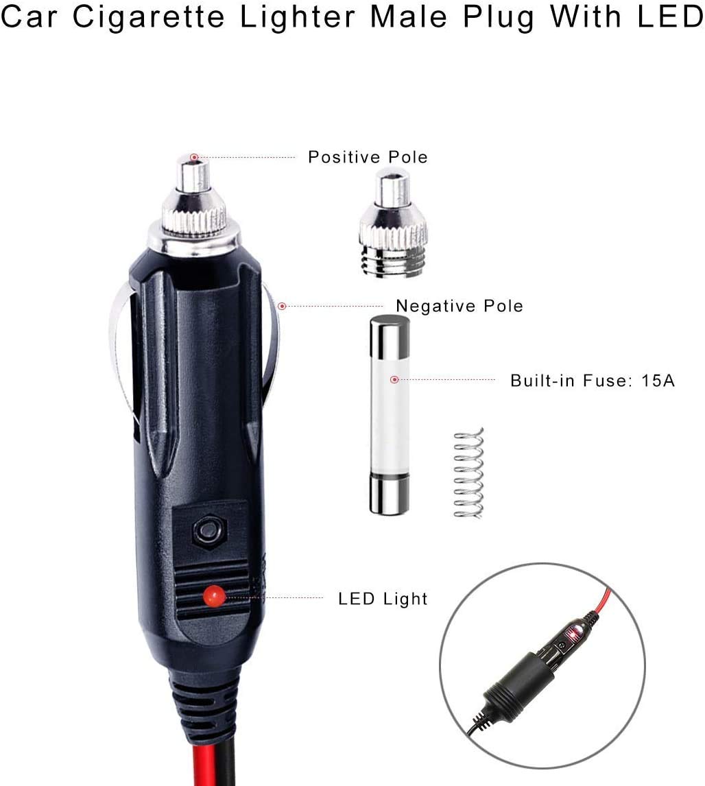 SPARKING 20FT Cigarette Lighter Extension Cord 20FT - Male Plug to Female Socket 16AWG Heavy Duty Extension Cable with LED Lights Power for Tire Pump, Air Compressor - Image 5