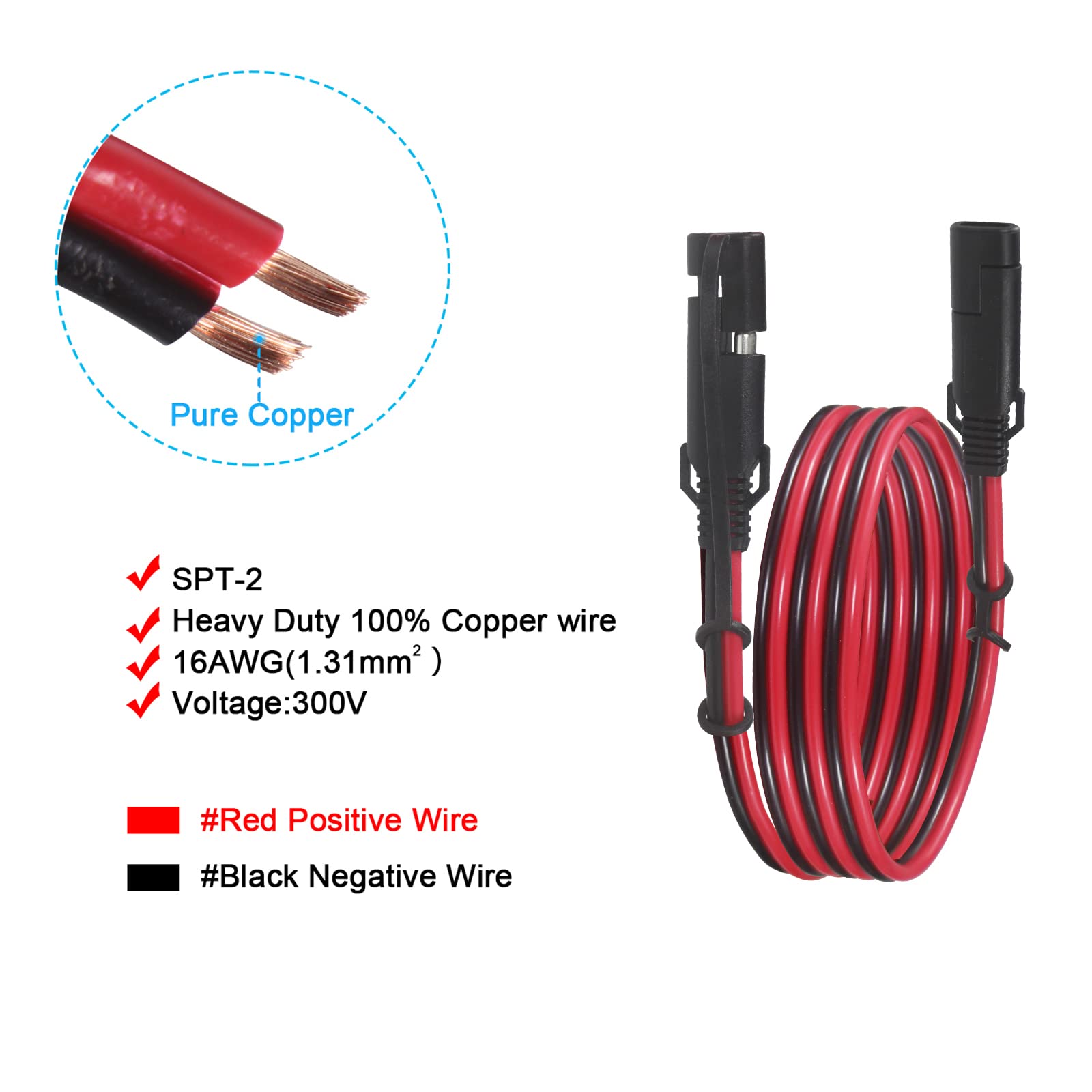 SPARKING 2FT SAE Socket Sidewall Port with 8 Mounting Screws and 3FT SAE to SAE Extension Cable 16AWG with SAE Polarity Reverse Adapter for Solar Panel Trickle Charger - Image 8