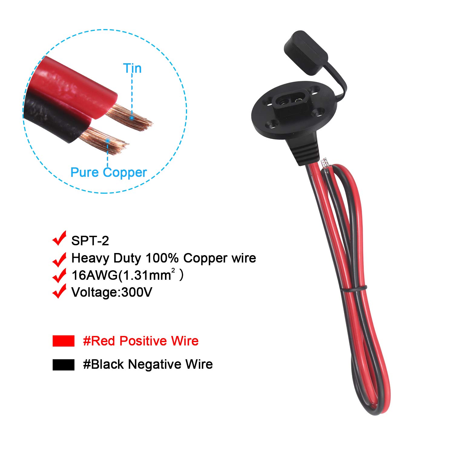 SPARKING 2FT SAE Socket Sidewall Port with 8 Mounting Screws and 3FT SAE to SAE Extension Cable 16AWG with SAE Polarity Reverse Adapter for Solar Panel Trickle Charger - Image 3