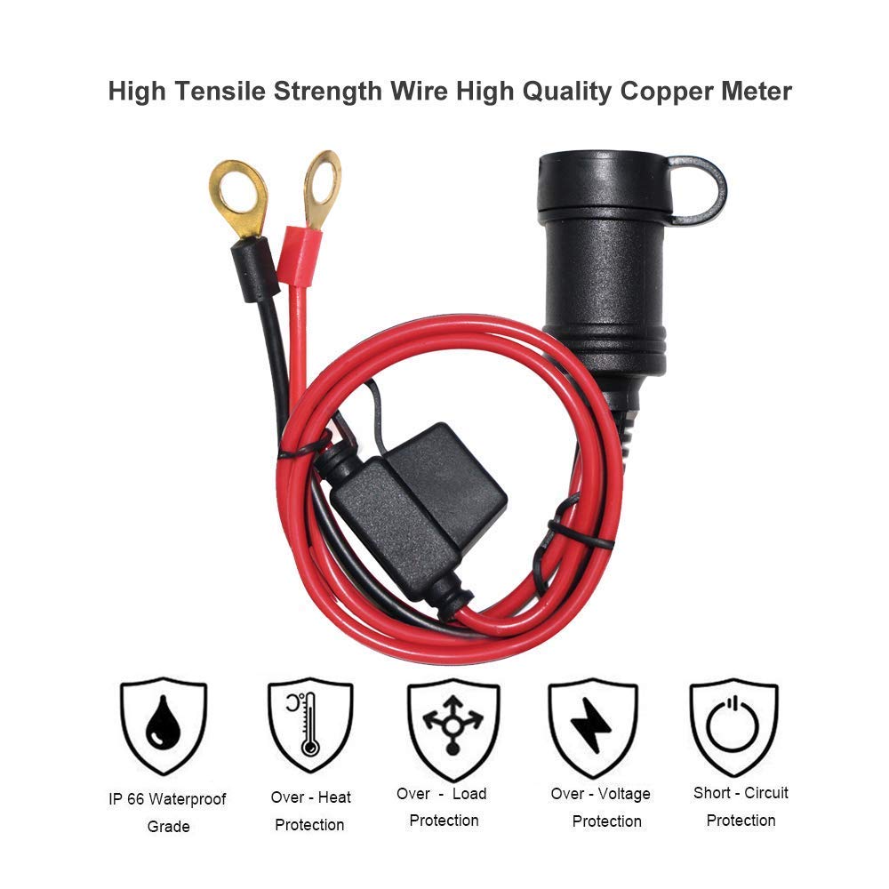 SPARKING 3FT Car Female Cigarette Lighter Plug Socket to Eyelet Terminals 12V Extension Cable with 10A Fuse (3FT) - Image 6