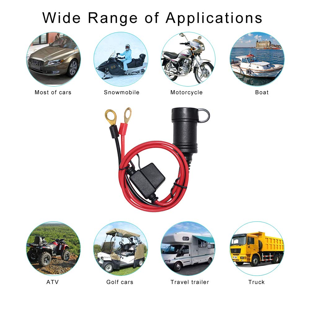 SPARKING 3FT Car Female Cigarette Lighter Plug Socket to Eyelet Terminals 12V Extension Cable with 10A Fuse (3FT) - Image 7