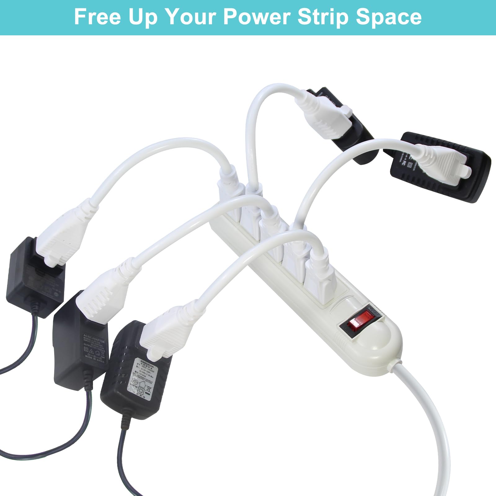 SPARKING Short Extension Cord 1 Foot - 12in White AC Indoor 3 Prong Extension Cord,16AWG Mini Small Short Grounded Appliance Power Extensions Cord, 125V 13Amp Single Outlet Saver Electrical Extenders - Image 3